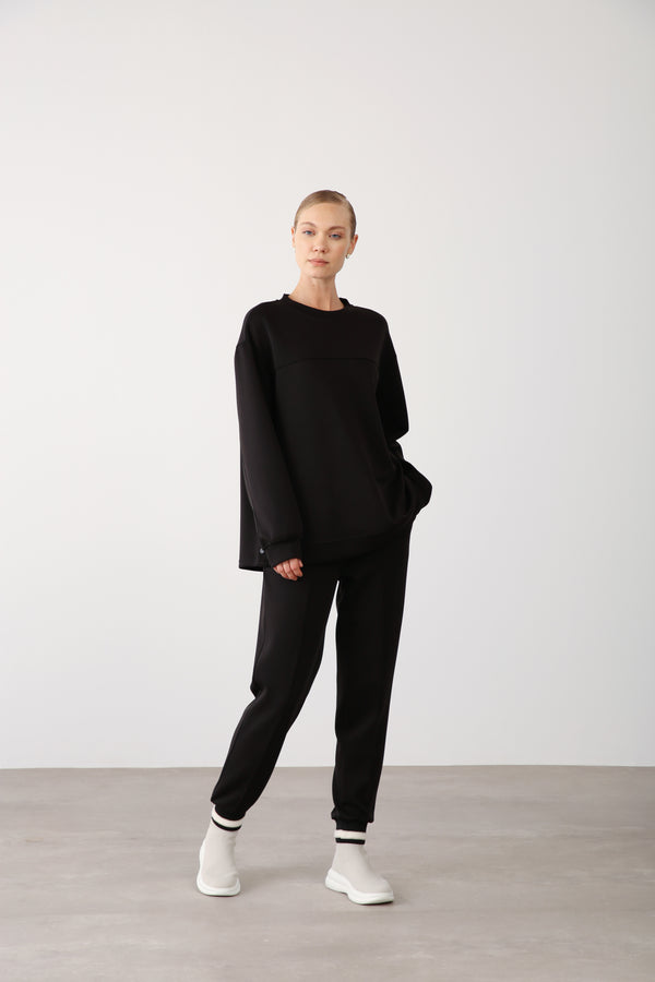 Wholesale Oysho Fabric Ribbed Hem Drawstring Pants – Black