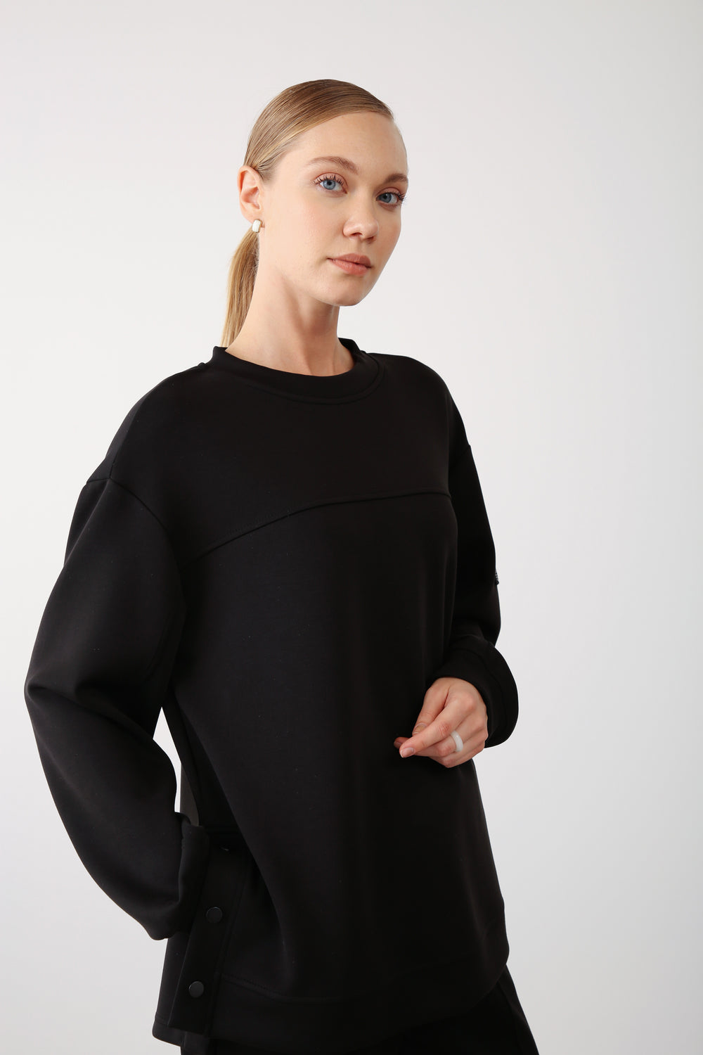 Wholesale Oysho Fabric Side Snap Detail Sweatshirt - Black