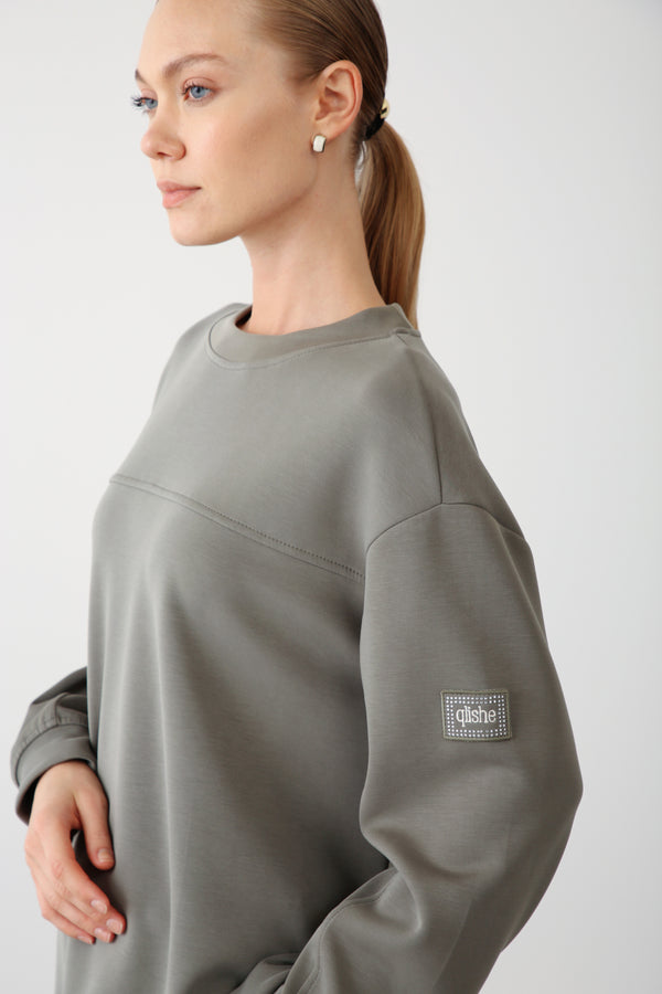 Wholesale Oysho Fabric Side Snap Detail Sweatshirt – Khaki