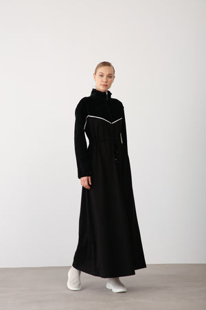 Wholesale Two-Thread Drawstring Maxi Dress - Black
