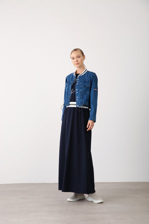 Wholesale Premium Combed Cotton Elastic Waist Maxi Dress – Navy Blue