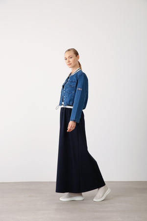 Wholesale Premium Combed Cotton Elastic Waist Maxi Dress – Navy Blue