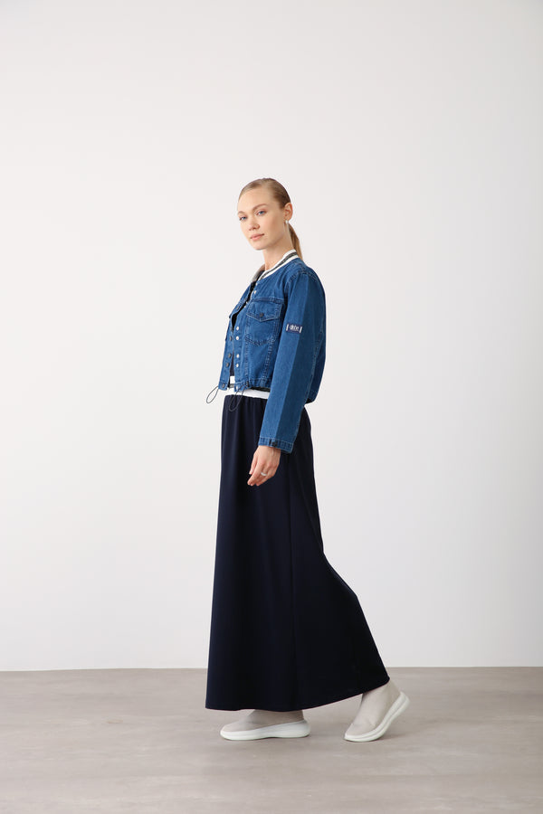 Wholesale Premium Combed Cotton Elastic Waist Maxi Dress – Navy Blue