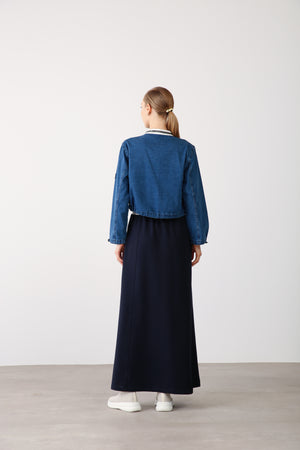 Wholesale Premium Combed Cotton Elastic Waist Maxi Dress – Navy Blue