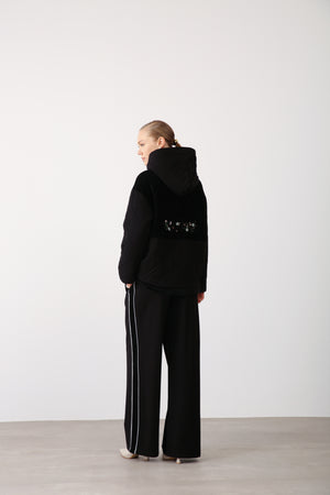 Wholesale Two Thread Elastic Waist Wide Leg Pants – Black