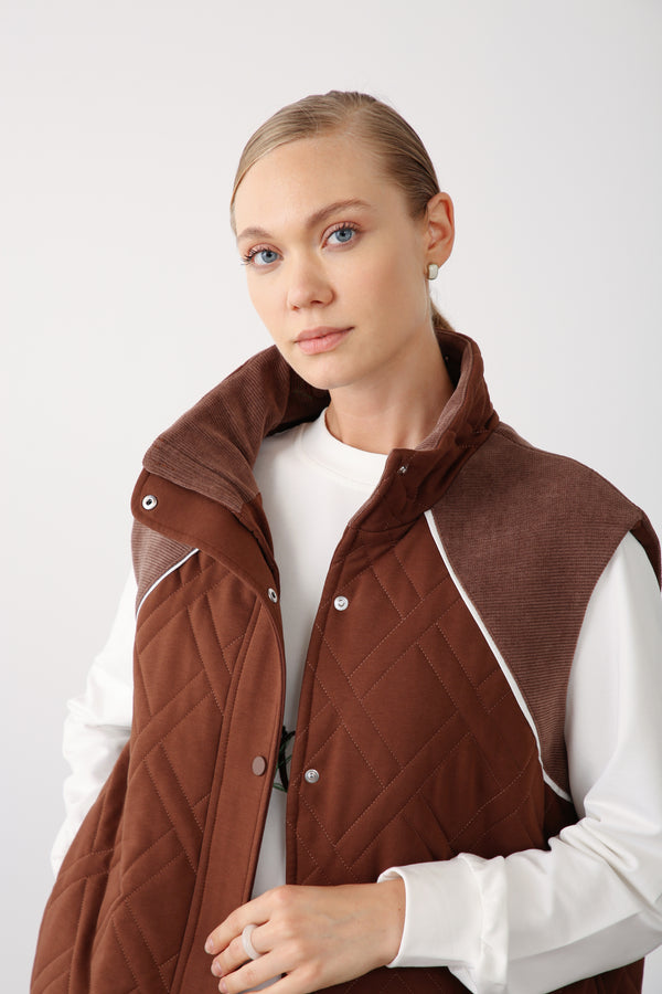 Wholesale Two-Thread Quilted Detailed Vest - Brown