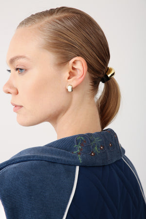 Wholesale Two Thread Quilted Detailed High Collar Vest – Indigo