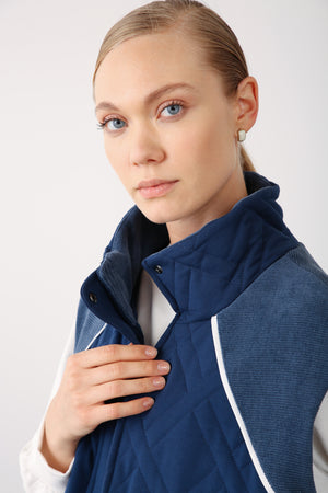 Wholesale Two Thread Quilted Detailed High Collar Vest – Indigo