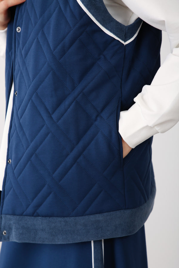 Wholesale Two Thread Quilted Detailed High Collar Vest – Indigo